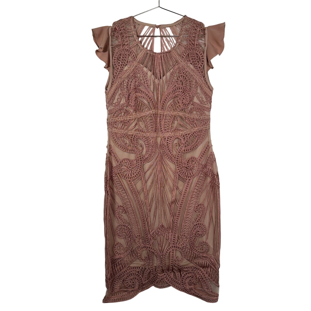 Pink Lace Mother of the Bride Angeleye Soutache Flutter Sleeve Dress Womens 10